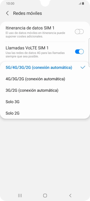 Pulsa el tipo de red deseado.