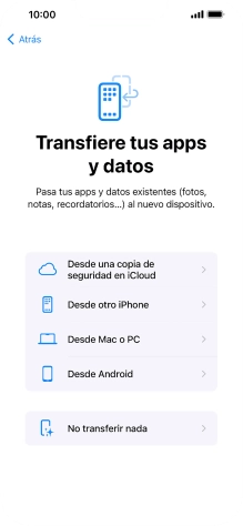 Puedes transferir el contenido de otro teléfono Android cuando el teléfono se activa antes de utilizarlo por primera vez y cuando lo restableces. Cuando aparece esta imagen de pantalla, el teléfono está listo para la transferencia de contenido desde otro teléfono Android.