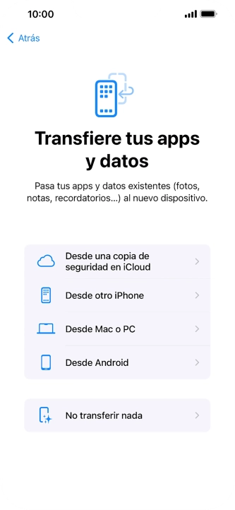 Puedes transferir el contenido de otro teléfono Android cuando el teléfono se activa antes de utilizarlo por primera vez y cuando lo restableces. Cuando aparece esta imagen de pantalla, el teléfono está listo para la transferencia de contenido desde otro teléfono Android.