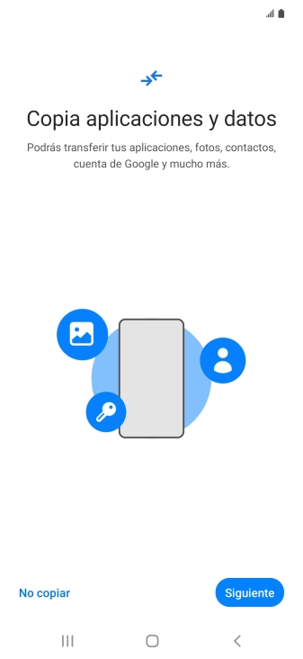 Puedes transferir el contenido de otro teléfono cuando activas tu teléfono por primera vez y cuando lo has restablecido. Cuando aparezca en la pantalla del teléfono esta imagen, ya está listo para la transmisión del contenido del otro teléfono.