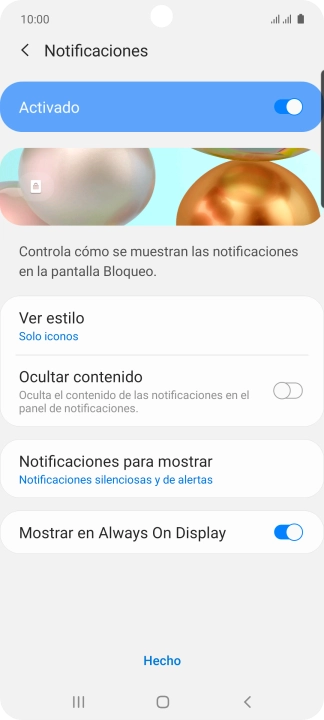 Pulsa  el indicador junto a los ajustes deseados para activarlos o desactivarlos.
