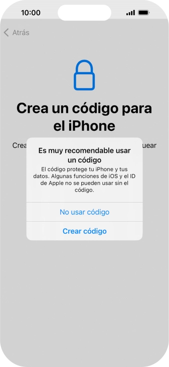 Si desactivas la función, pulsa No usar código.