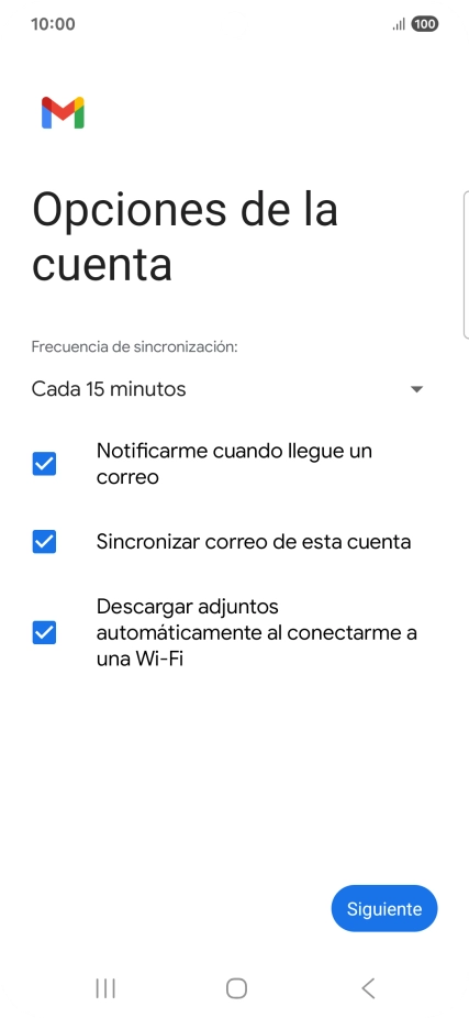 Si aparece en la pantalla esta imagen, tu cuenta de correo electrónico ha sido reconocida y configurada automáticamente. Sigue las indicaciones de la pantalla para introducir más información y terminar la configuración.