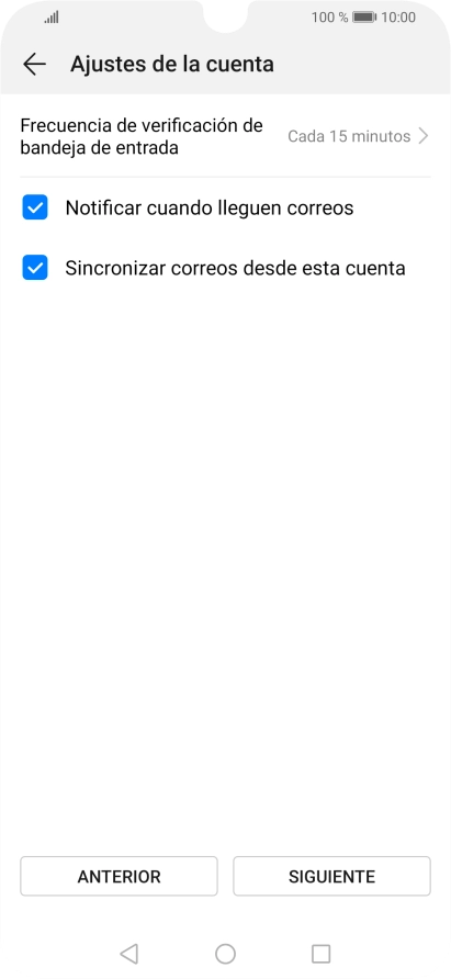 Pulsa Frecuencia de verificación de bandeja de entrada. Pulsa Frecuencia de verificación de bandeja de entrada.