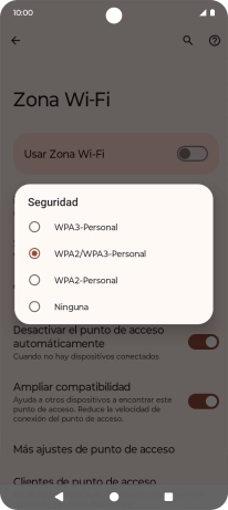Pulsa WPA3-Personal para proteger la conexión wifi con una contraseña.