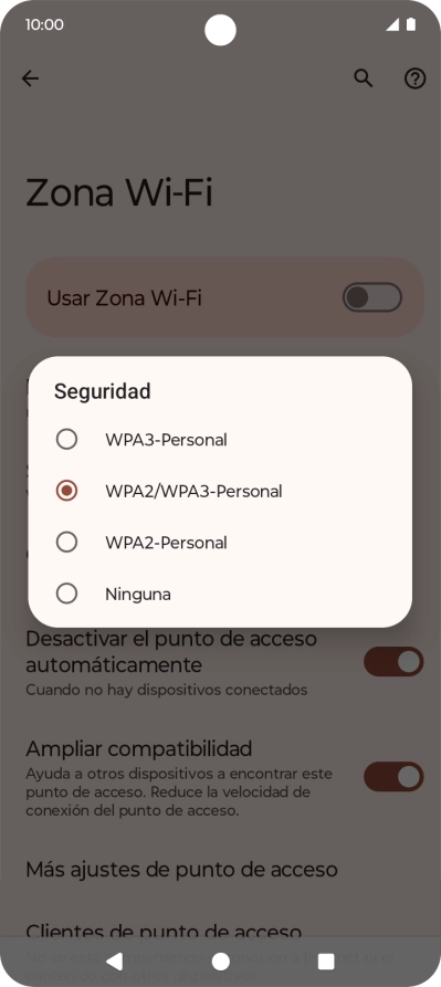 Pulsa WPA3-Personal para proteger la conexión wifi con una contraseña.