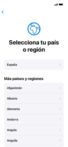 Pulsa el país o el área deseados.