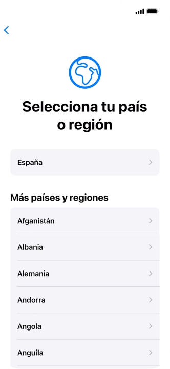 Pulsa el país o el área deseados.