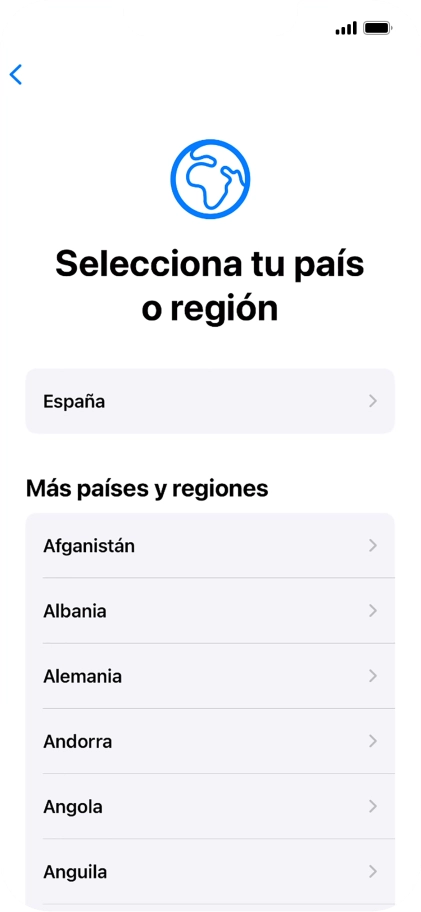 Pulsa el país o el área deseados.