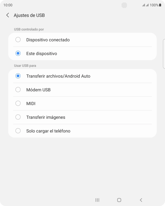 Pulsa Transferir archivos/Android Auto. Pulsa Transferir archivos/Android Auto.