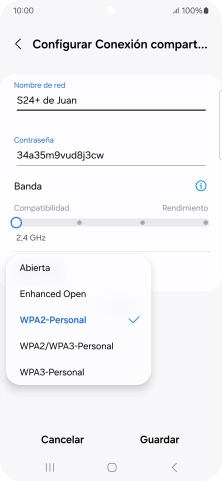 Pulsa WPA3-Personal para proteger la conexión wifi con una contraseña.
