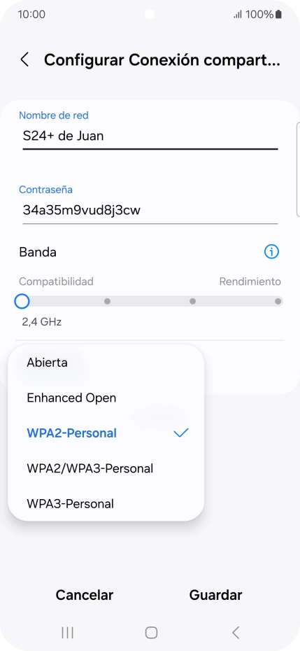 Pulsa WPA3-Personal para proteger la conexión wifi con una contraseña.