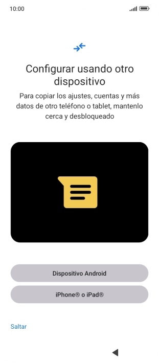 Puedes transferir el contenido de otro teléfono cuando activas tu teléfono por primera vez y cuando lo has restablecido. Cuando aparezca en la pantalla del teléfono esta imagen, ya está listo para la transmisión del contenido del otro teléfono.