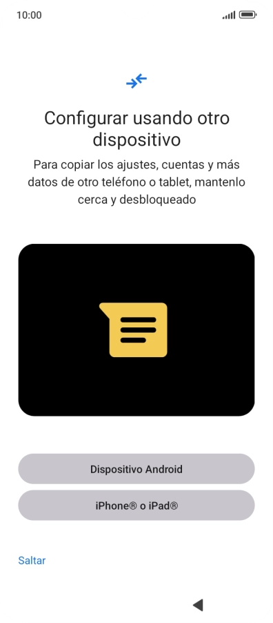 Puedes transferir el contenido de otro teléfono cuando activas tu teléfono por primera vez y cuando lo has restablecido. Cuando aparezca en la pantalla del teléfono esta imagen, ya está listo para la transmisión del contenido del otro teléfono.