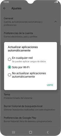 Para activar la actualización automática de apps utilizando la red móvil, pulsa En cualquier red.