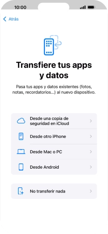 Pulsa No transferir nada y sigue las indicaciones de la pantalla para finalizar la activación del teléfono.