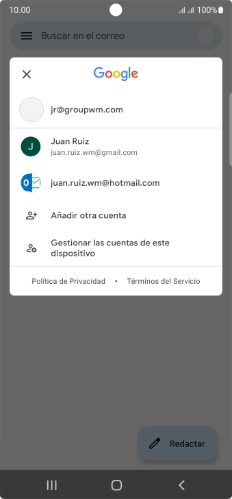 Pulsa la cuenta de correo electrónico deseada.