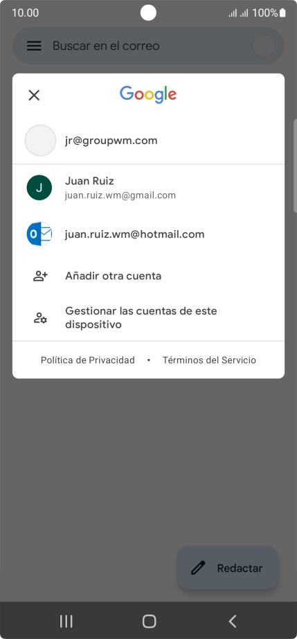 Pulsa la cuenta de correo electrónico deseada.