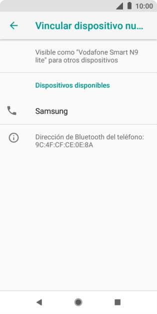 Pulsa el dispositivo Bluetooth deseado y sigue las indicaciones de la pantalla para vincular el dispositivo al teléfono.