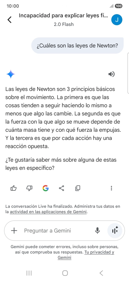 La transcripción de la conversación con Gemini Live aparece ahora en la pantalla.