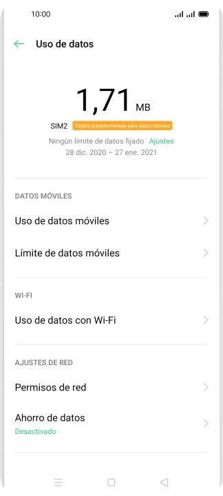 El consumo total de datos se visualiza ahora en la pantalla.