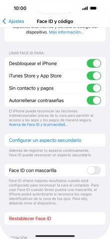 Pulsa  el indicador junto a los ajustes deseados para activarlos o desactivarlos.