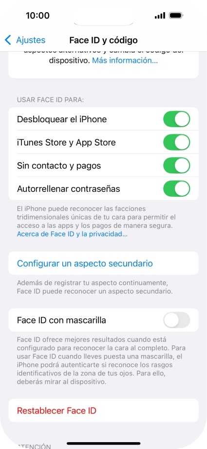 Pulsa  el indicador junto a los ajustes deseados para activarlos o desactivarlos.