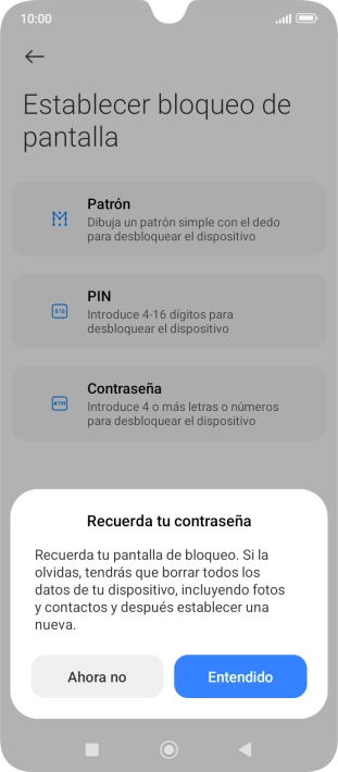 Pulsa Entendido y sigue las indicaciones de la pantalla para crear un código de seguridad del teléfono adicional.