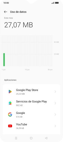 El consumo total de datos se visualiza ahora en la pantalla.