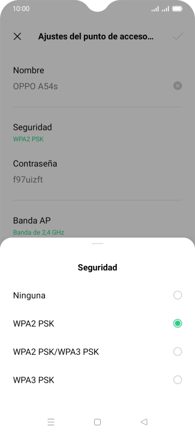 Pulsa WPA3 PSK para proteger la conexión wifi con una contraseña.