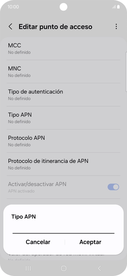 Introduce default y pulsa Aceptar.