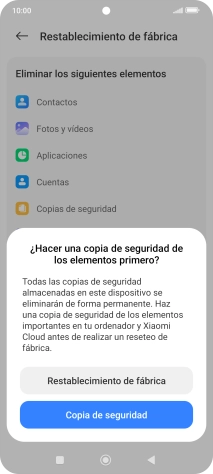 Pulsa Restablecimiento de fábrica.