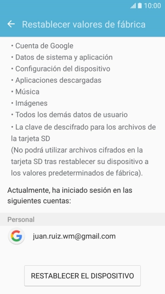 Pulsa RESTABLECER EL DISPOSITIVO.