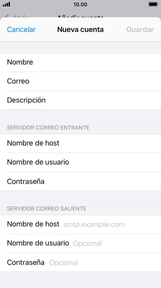 Pulsa Nombre de host e introduce smtp.vodafone.es.