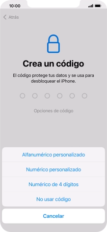 Sigue las indicaciones de la pantalla para activar el uso del código de seguridad o pulsa No usar código.