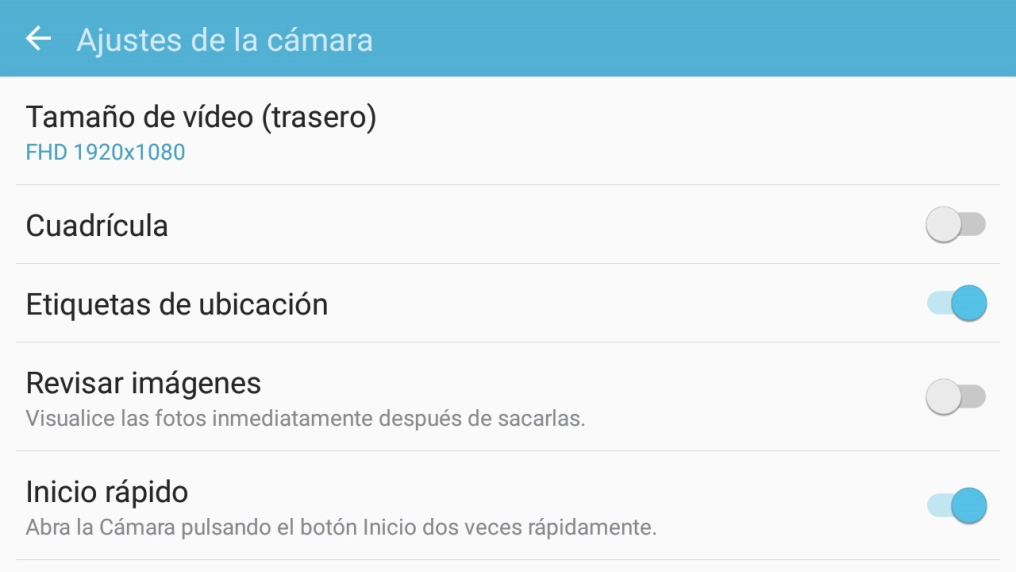 Pulsa Tamaño de vídeo (trasero).