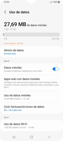 El consumo total de datos se visualiza ahora en la pantalla.