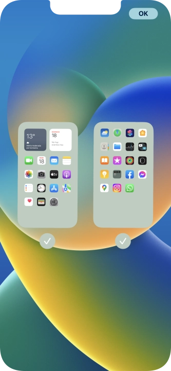 Pulsa en los campos bajo las páginas deseadas de la pantalla de inicio para activar o desactivar la visualización de páginas.