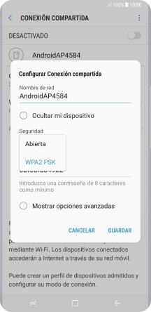 Pulsa WPA2 PSK para proteger la conexión wifi con una contraseña.