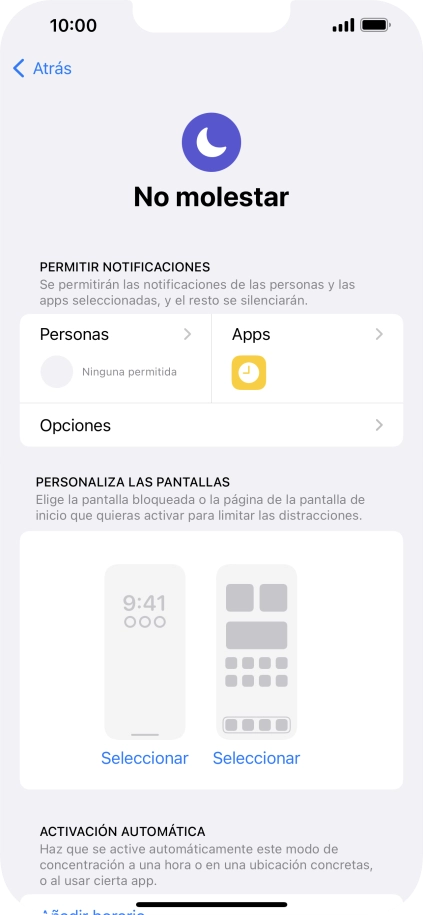 Pulsa Personas y sigue las indicaciones de la pantalla para seleccionar de qué contactos quieres recibir llamadas y notificaciones cuando No molestar está activado.