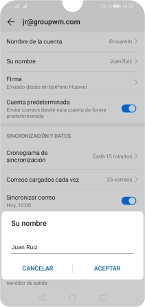 Introduce el nombre del remitente deseado y pulsa ACEPTAR.