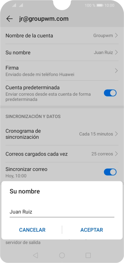 Introduce el nombre del remitente deseado y pulsa ACEPTAR.