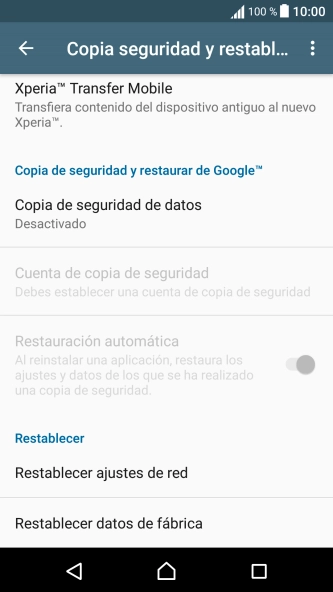 Pulsa Restablecer datos de fábrica.