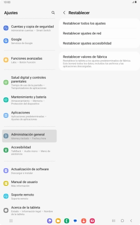 Pulsa Restablecer valores de fábrica.
