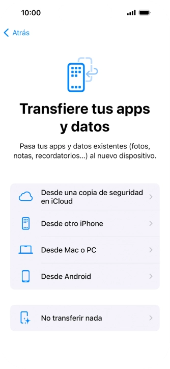 Pulsa No transferir nada y sigue las indicaciones de la pantalla para finalizar la activación del teléfono.