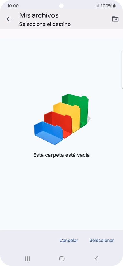 Si deseas crear una nueva carpeta, pulsa el icono de nueva carpeta y sigue las indicaciones de la pantalla para crearla.