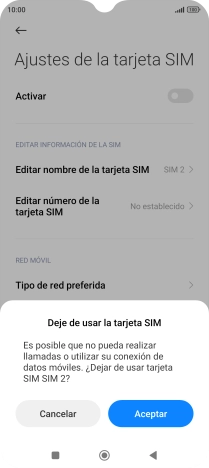 Si desactivas el uso de la tarjeta SIM, pulsa Aceptar.