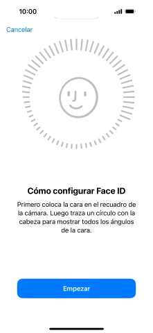 Pulsa Empezar y sigue las indicaciones de la pantalla para crear un código de seguridad con la función de reconocimiento facial (Face ID).