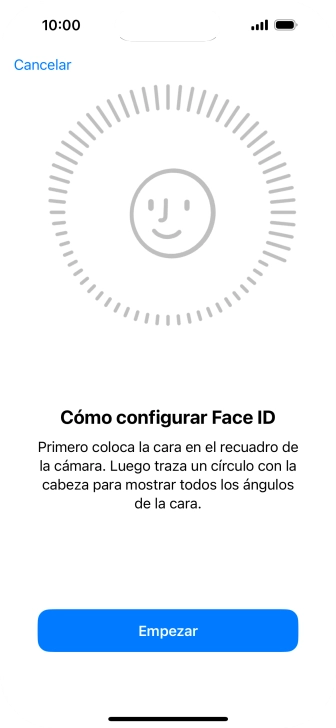 Pulsa Empezar y sigue las indicaciones de la pantalla para crear un código de seguridad con la función de reconocimiento facial (Face ID).