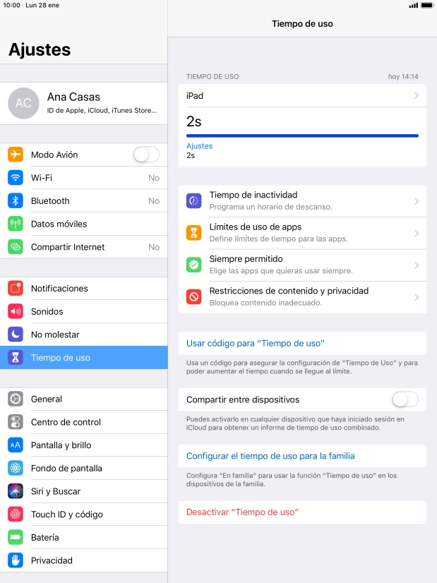 Pulsa Tiempo de inactivadad.